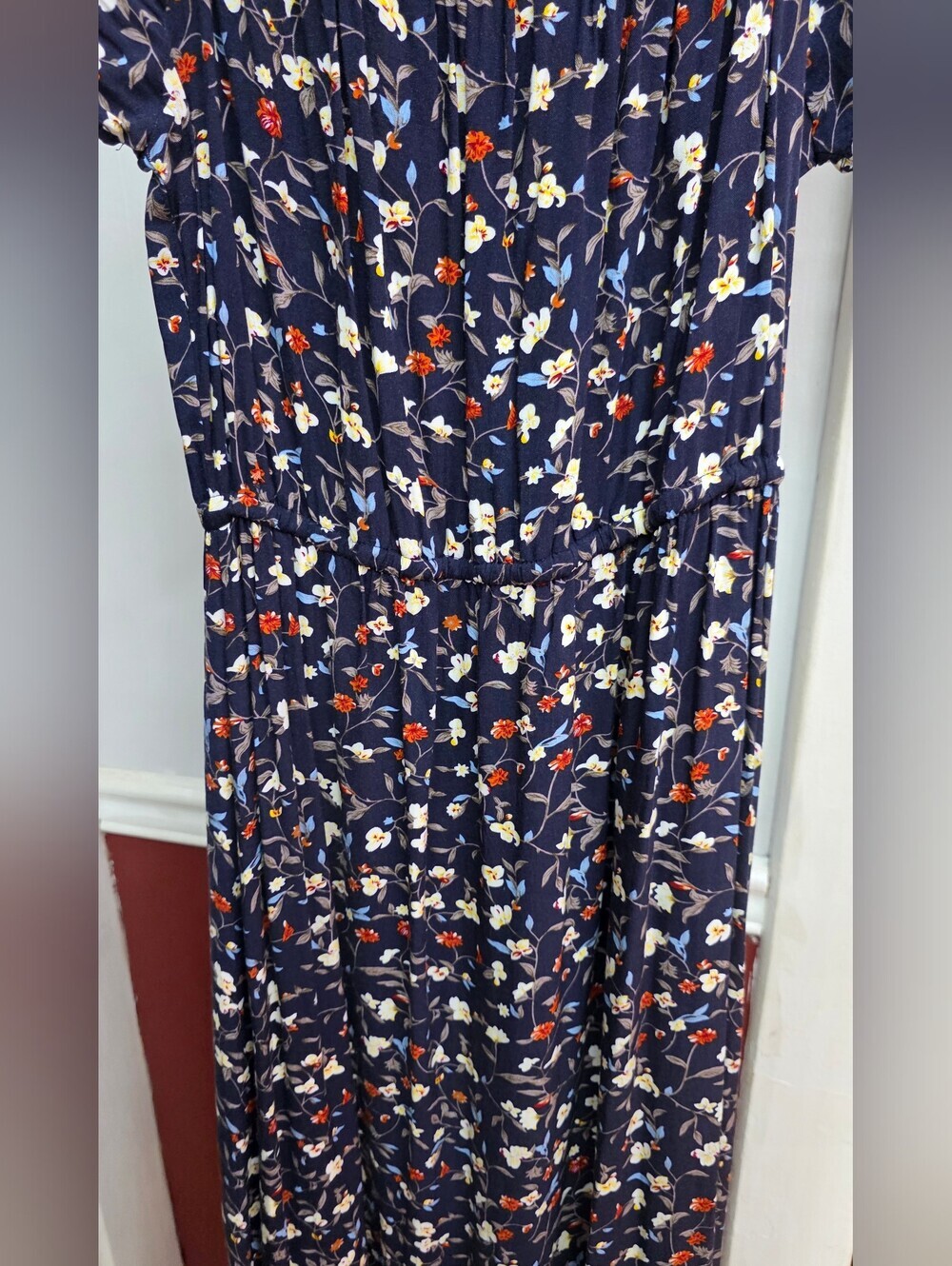 Indigo Rose Navy Floral High-Low Maxi Dress with Ruffle Sleeves Medium - Picture 10 of 10